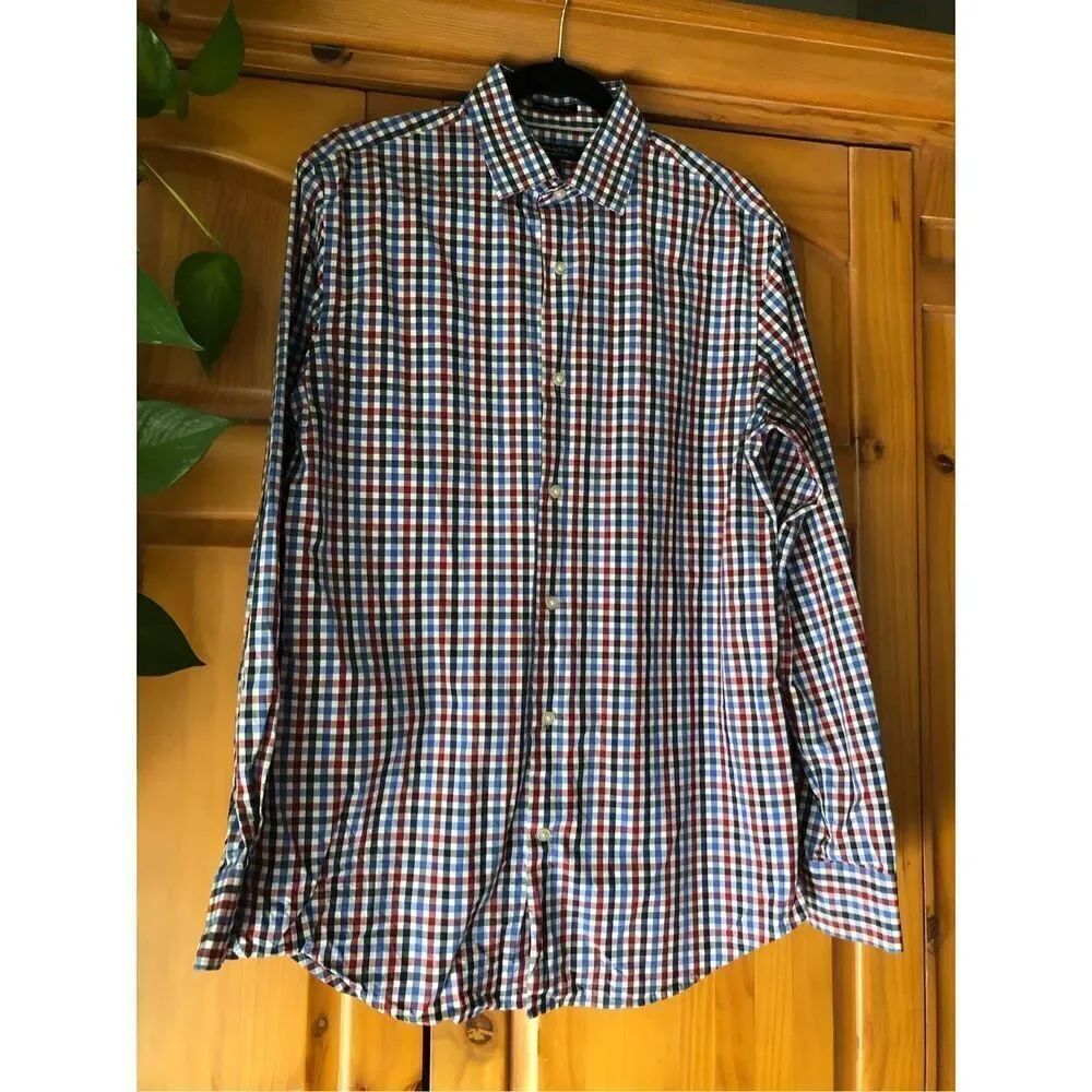 BANANA REPUBLIC 120s SUPIMA COTTON Plaid Multi Button up Shirt SZ M